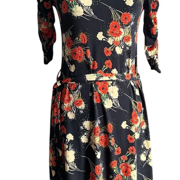 VERONICA WOMANS MIDI SLIP ON DRESS STRETCH RUCHED SLEEVE SZ XS - Picture 2 of 12